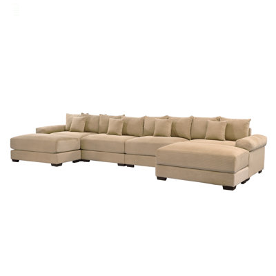 170"Oversized Cloud Modular U-Shape Sectional Couch,Premium Corduroy Fabric With Ottoman Deep Seat Wide Armrests,12 Throw Pillows Good Resilience Cushion,Easy Assembly, For Living Rooms Studies,Camel