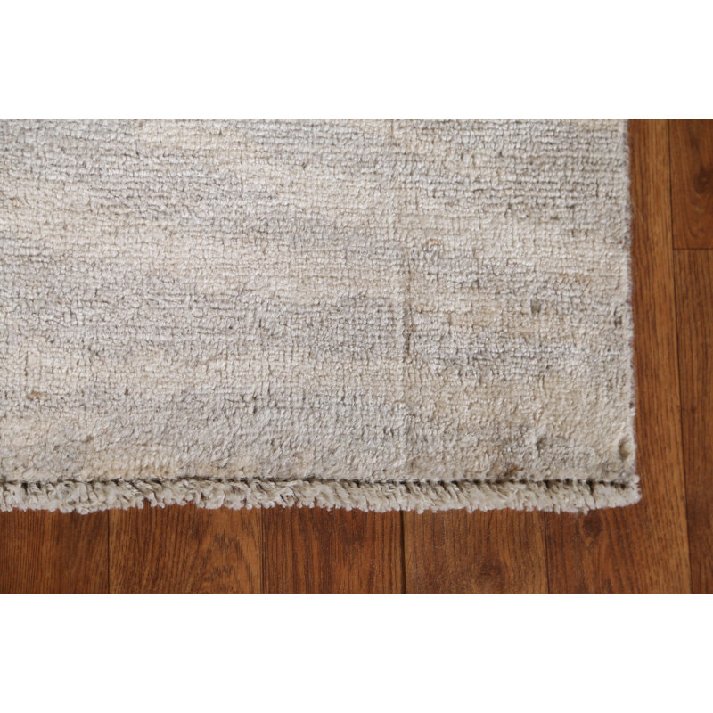 Tapis beige en laine noué à la main de conception unique 3 pi 9 po x 4 pi 10 po New Age