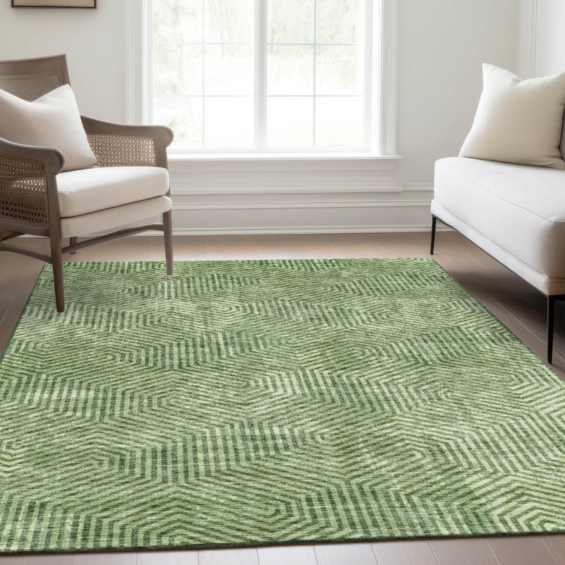 Premium Machine Washable Prisco Green Rug, Rectangle 10' x 14'