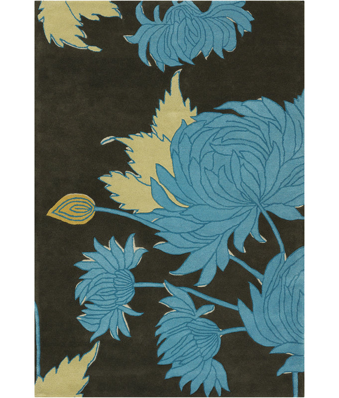Tapis zone chrysanthemum noir/gris burchell, Rectangle 7 pi 9 po x 10 pi 6 po