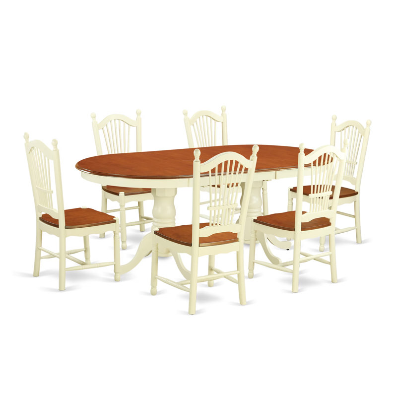 Ensemble de table de salle à manger 7 pièces 7 pièces Modernes, Babeurre / Cerisier, 7 pièces: 1 table, 6 chaises
