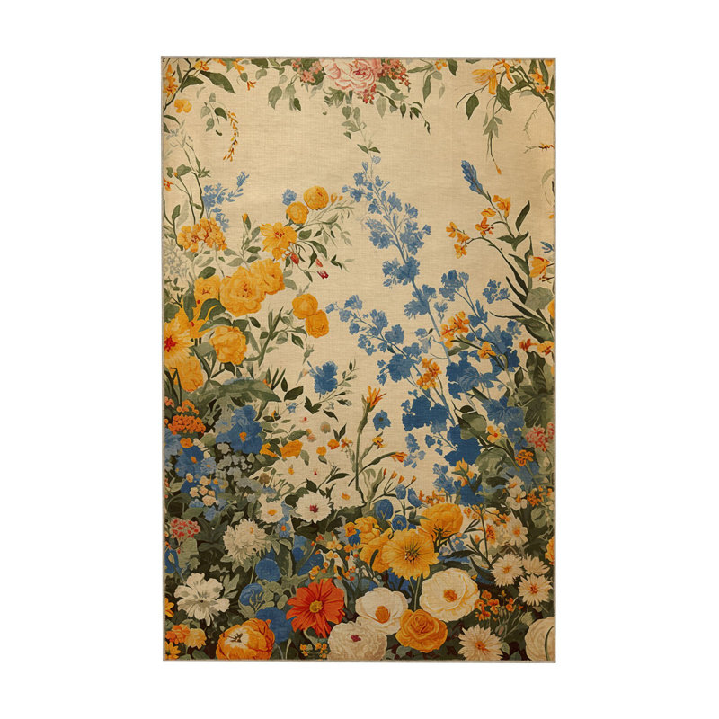 Tapis décoratif moderne à motif floral orange Paris, Rectangle 4 pi 11,06 po x 9 pi 10,11 po