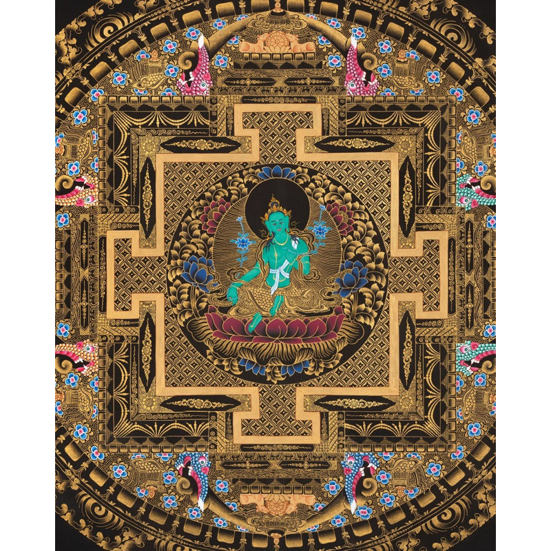 Mandala vert Tara (Thangka sans brocart)