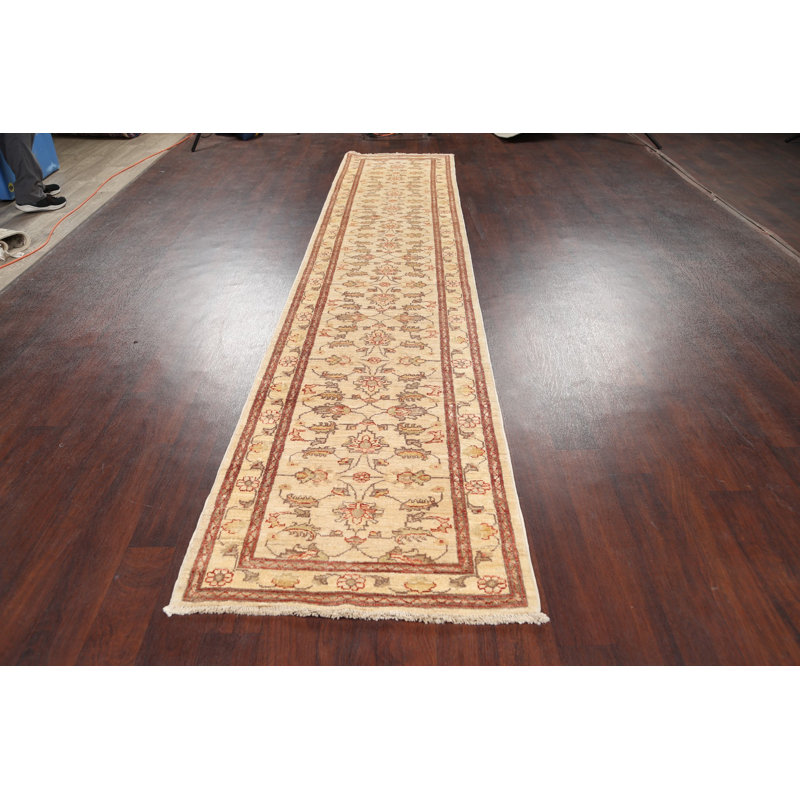 Tapis de couloir unique en laine noué à la main beige 2 pi 7 po x 12 pi 6 po New Age