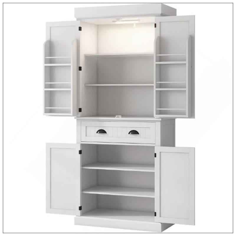 Armoire de cuisine de style nordique avec lumières DEL, 6 tablettes de porte, un tiroir et 4 tablettes réglables, pour votre maison
