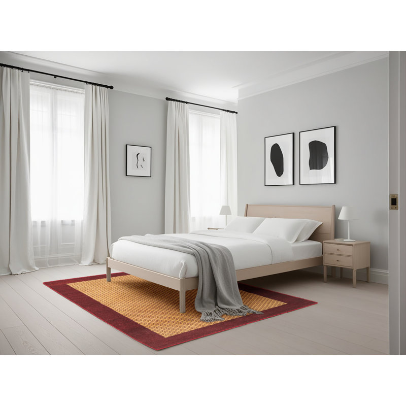 Tapis de zone rouge/beige contemporaine, Rectangle 5 pi x 7 pi
