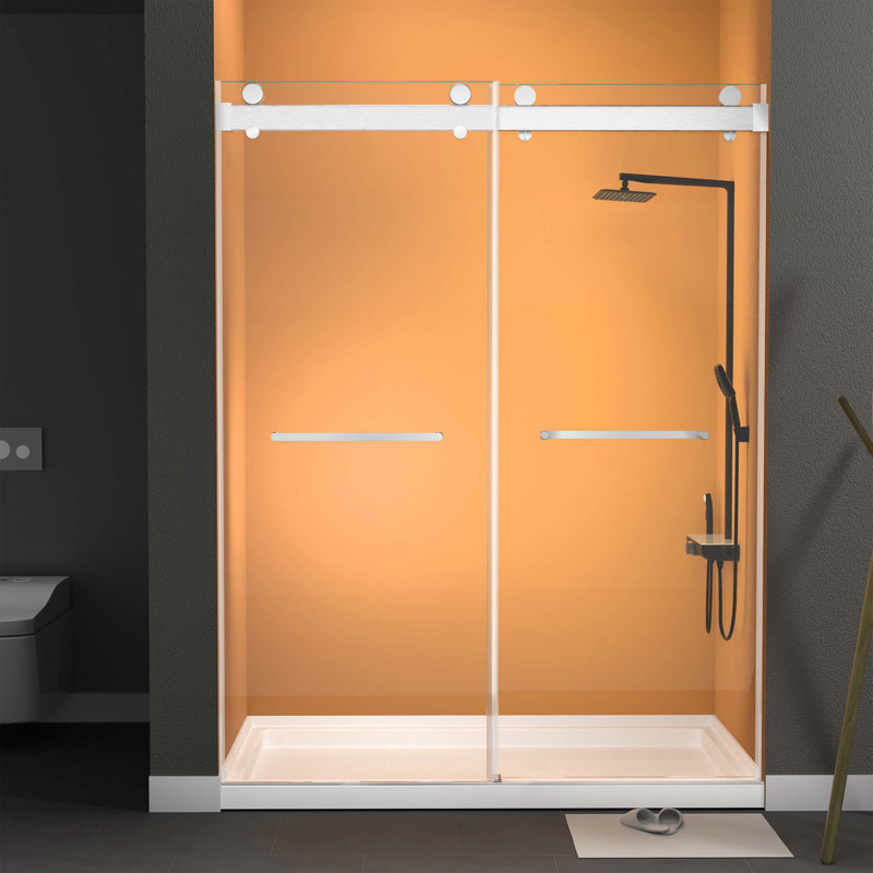 68" - 72" W x 79'' H Double Sliding Frameless Shower Door with Upgraded Soft-Closing & Tempered Glass, Brushed Nickel