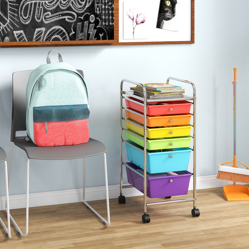 6 Drawer Storage Drawer, Red/Orange/Green/Yellow/Blue/Purple