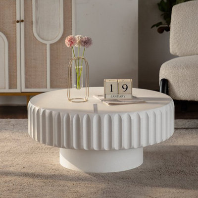 Table de rangement ronde cannelée avec couvercle amovible