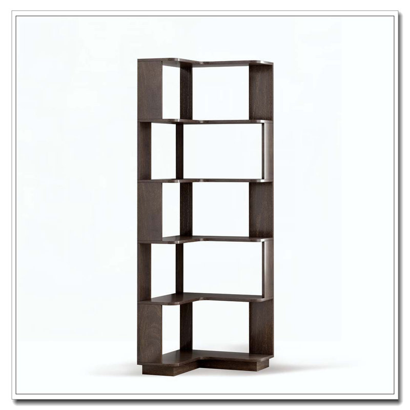 6 Tier Freestanding L-Shaped Corner Bookshelf For Living Room, Dark Brown