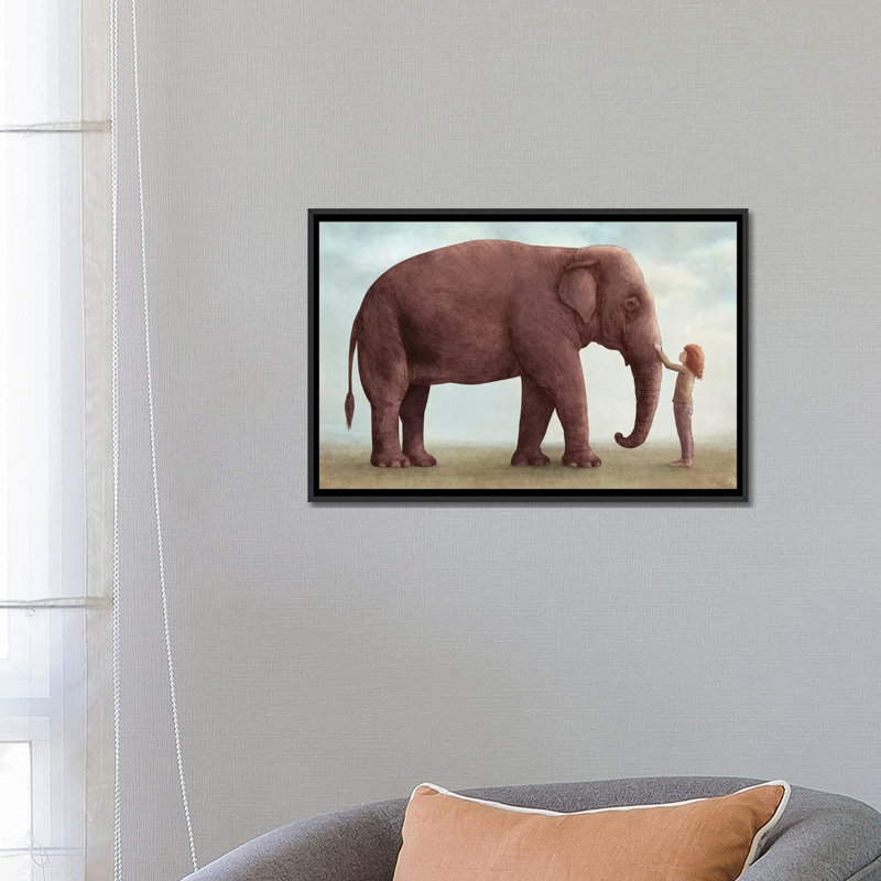 « one incroyable éléphant i », impression sur toile tendue, H 18 po x l 26 po x P 1,5 po, Toile avec cadre noir, Pas de tapis