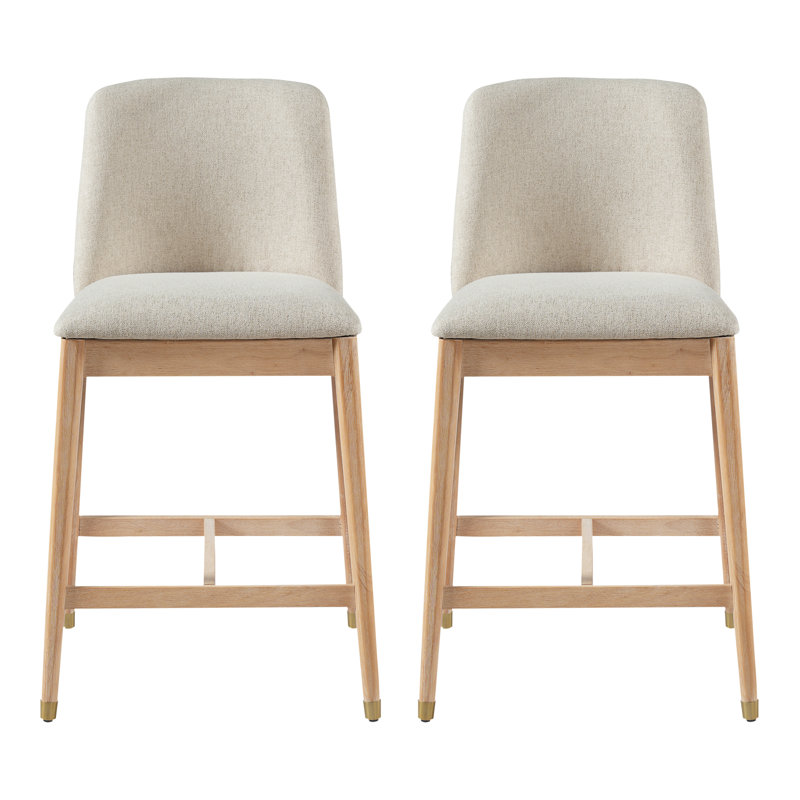 Tabouret de comptoir rembourré Nolan, Siège beige / structure naturelle, 2