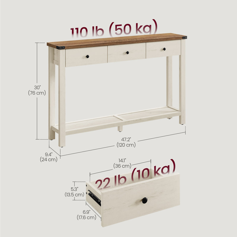 Sahai 47.2" Console Table with 3 Drawers, White