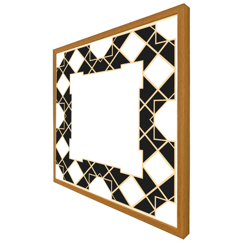 Assam Deco Diamond Border - Single Picture Frame Print, 31cm H x 31cm W x 4cm D, Oak Framed