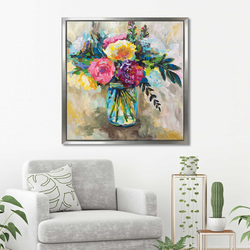 Masons Bouquet - Peinture, Cadre flottant argent, H 31,5 po x l 31,5 po x P 2 po