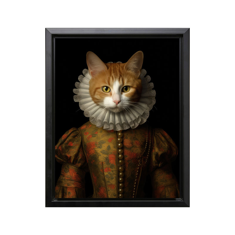 Renaissance Cat, Black Framed, Canvas, 08"H x 10"W