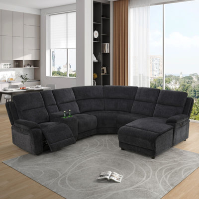 Ensemble de canapé inclinable fonctionnel en tissu chenille gris et noir 6 pièces
