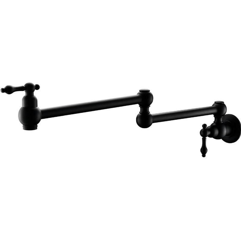 Wall Mount Pot Filler Faucet Matte Black, Double Joint Swing Arms, Scratch-, Rust-, 100% Brass For Long-Lasting Durability Mount, Black Finish, Jointed Scratch , Rust , Show