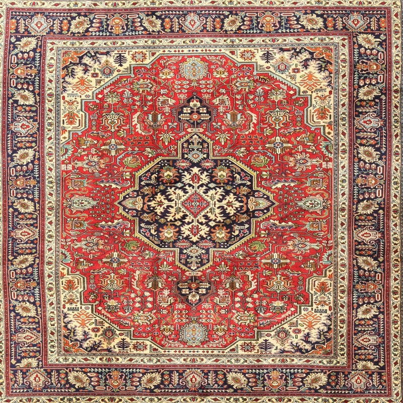 Tapis beige/vert/rouge traditionnel Shetter, Rond 5 pi