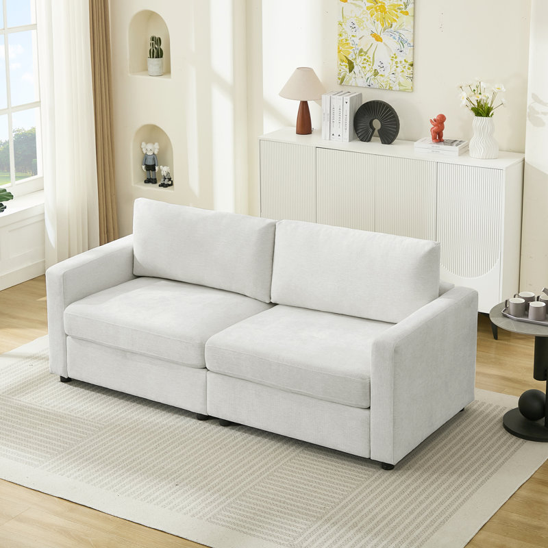 Wauseon 79.6"  Upholstered Sofa Chenille Modern Couch, White