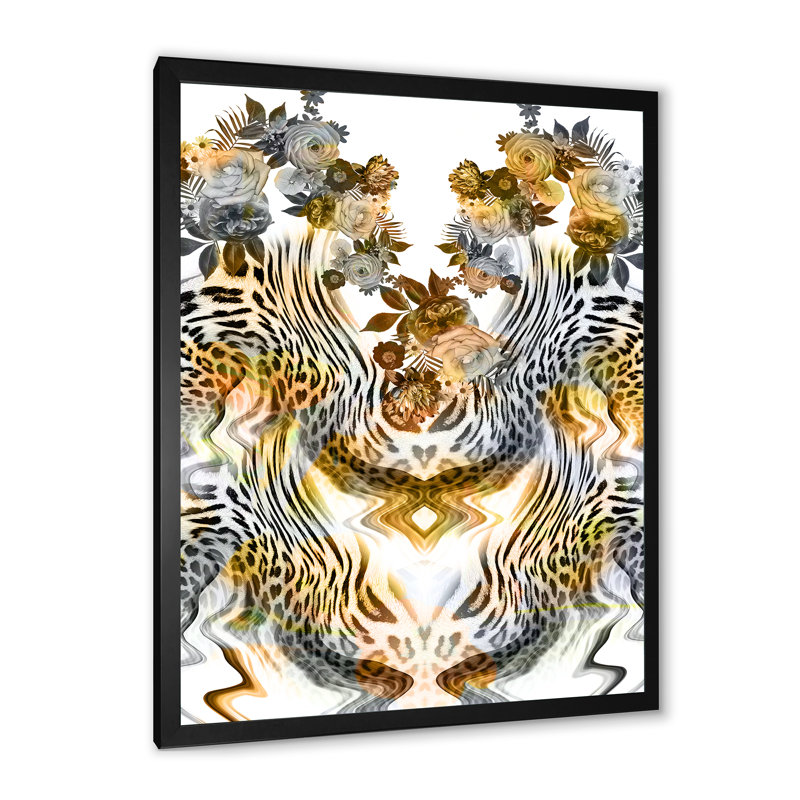 Fleurs léopard - peinture, Toile avec cadre photo noir, H 32 po x l 16 po x P 1 po