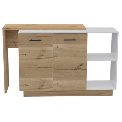 Kitchen Island, Two  External Shelves, Double Door Cabinets, Three Shelves