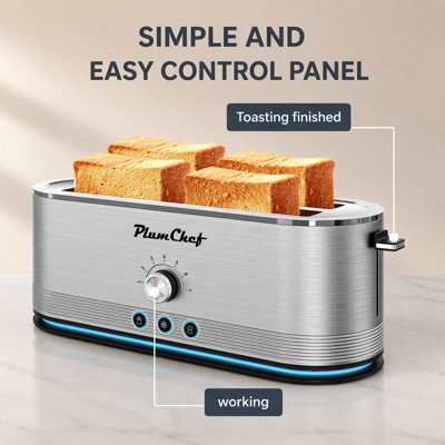 Grille-pain 4 tranches en acier inoxydable avec 7 réglages de brunissement et décongélation