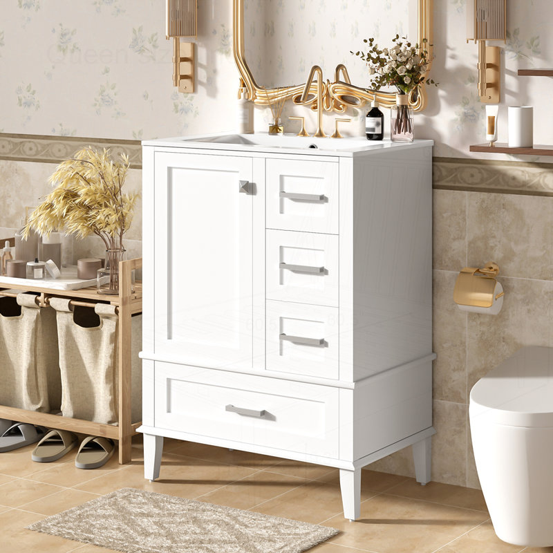 Meuble-lavabo 24,8 po avec lavabo en céramique, Blanc