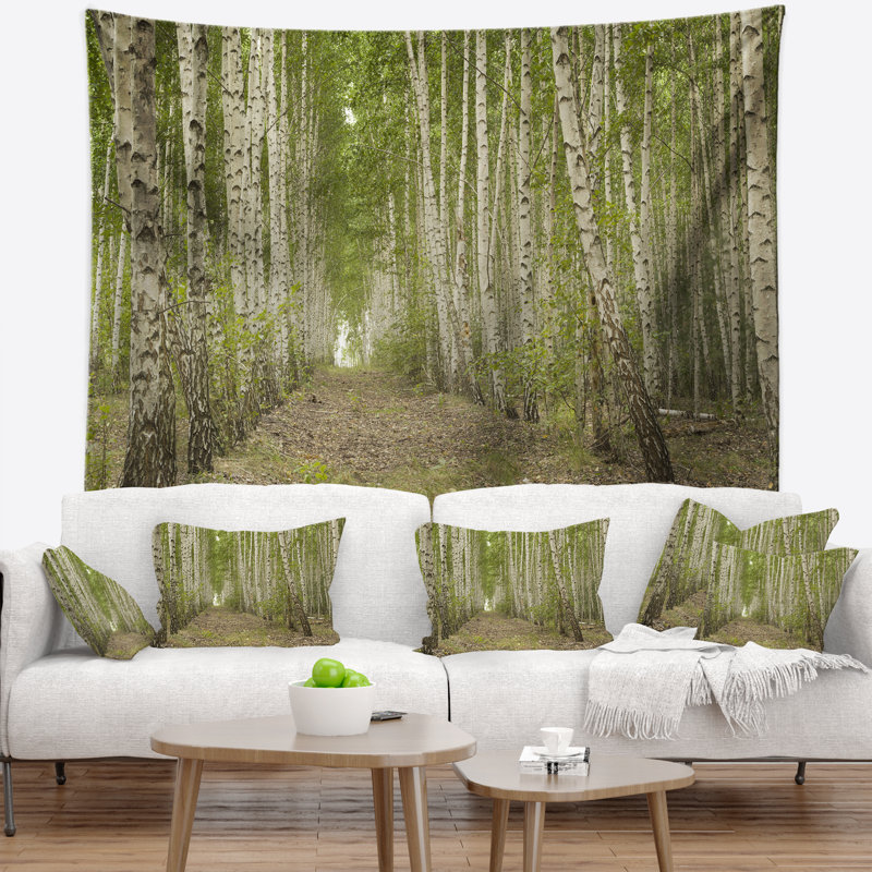 Tapisserie forêt dense de bouleaux en été, H 78 po x l 92 po