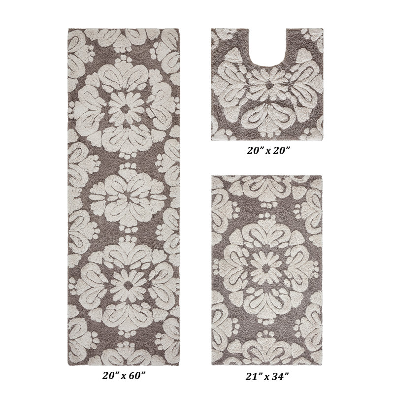 Chemash Premium-Quality 100% Cotton Super Absorbent Machine Washable 3 Piece Bathroom Rug Set, Beige