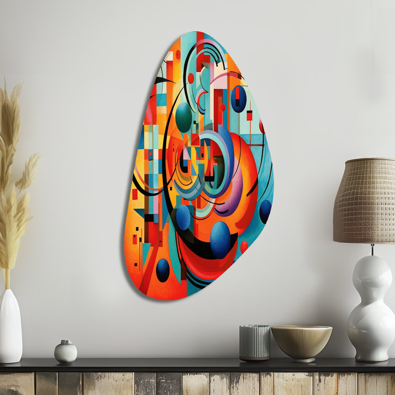 Cleman - formes abstraites, impression murale asymétrique, décoration murale en métal orange, H 39 po x l 21 po