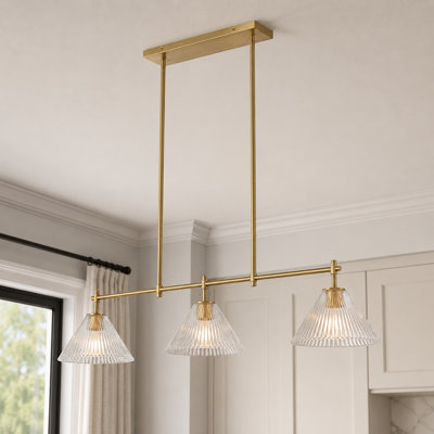 Luminaire suspendu linéaire en verre à nervures 3 lumières 50,4 po