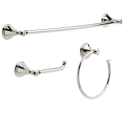Cassidy 3-Piece Bath Hardware Set with 24 in. Towel Bar, Toilet Paper Holder, Towel Ring