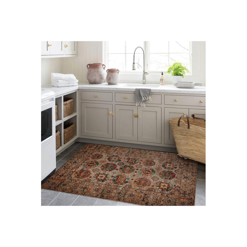 Tapis décoratif foncé lavable à la machine, Tapis de couloir 3 pi 3 po x 9 pi 10 po