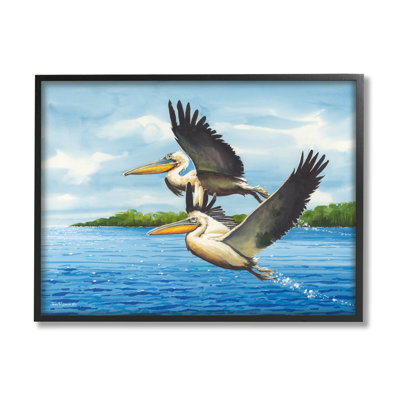 Highland Dunes Splashing Pelicans Flying, art de la giclée encadrée par John Rossini