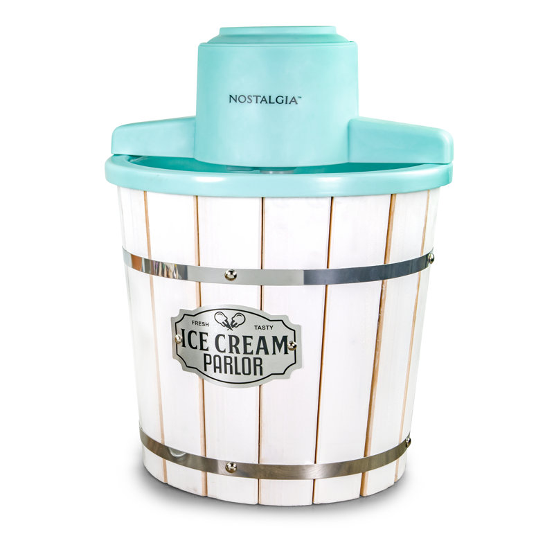 Nostalgia 4-quart Parlor Wood Bucket Electric Ice Cream Maker - White & Aqua
