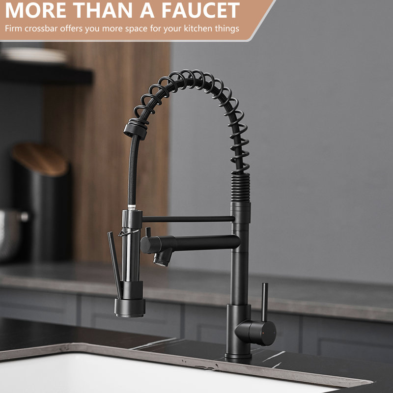 Robinet de cuisine de style commercial avec distributeur de savon et rétractable, acier inoxydable noir 304, poignée simple, trou, distributeur de plaque