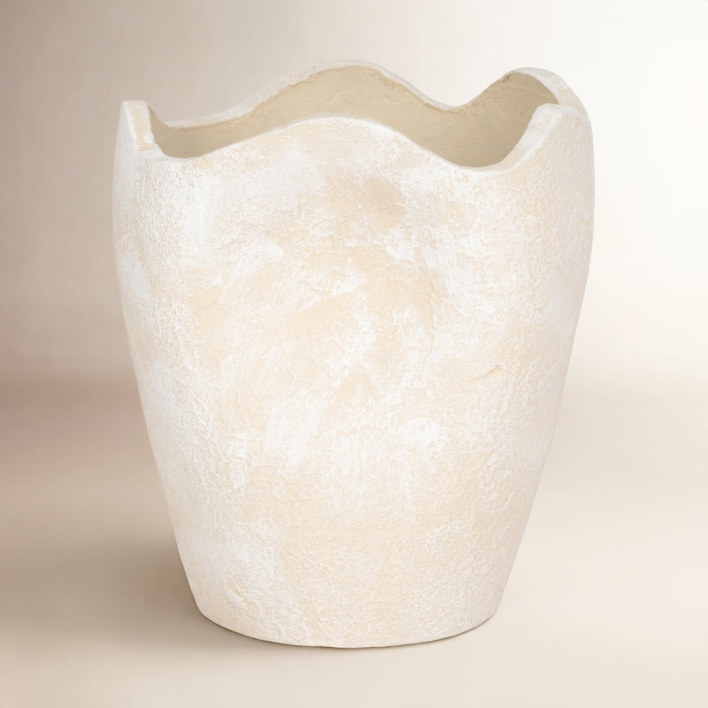 Melanie Abstract Textured Terracotta Vase, Ivory, 10" H x 8" W x 8" D