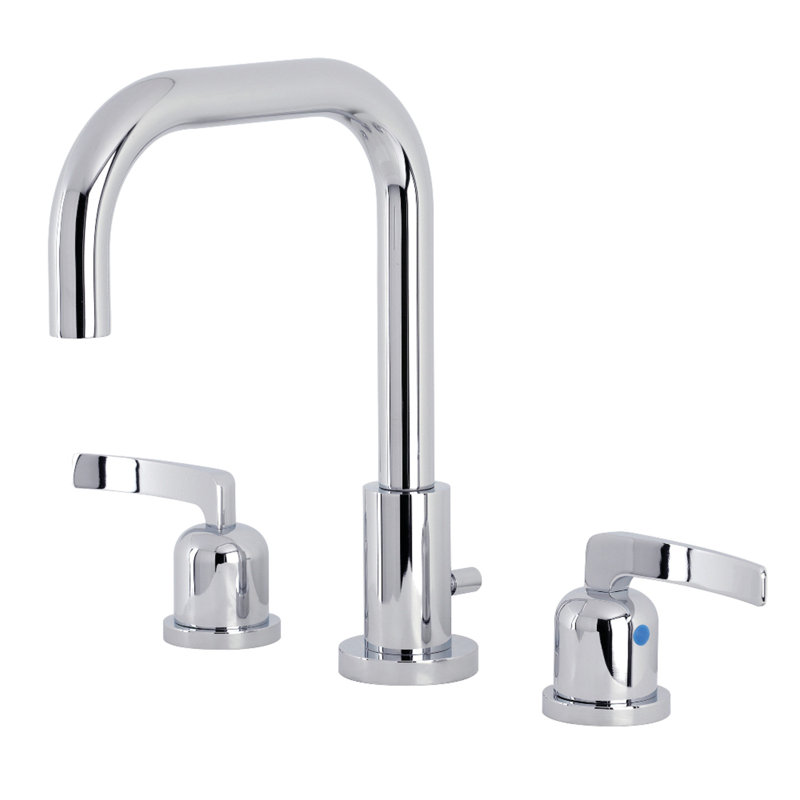 Kingston Brass Two-Handle 3-Hole Deck Mount Widespread Bathroom Faucet with Brass Pop-Up Drain, Flat Lever Handle