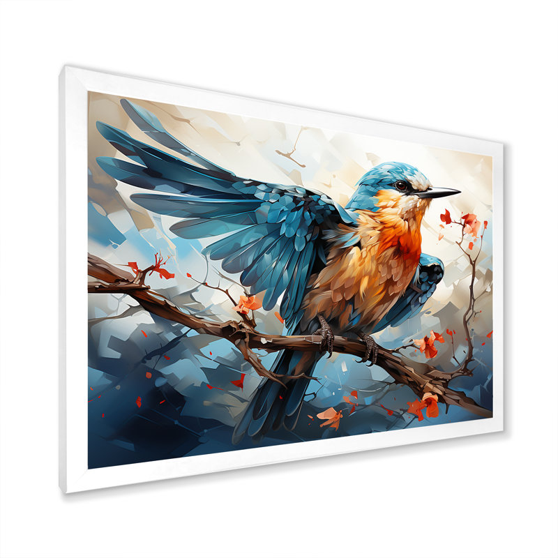 «Geometric Birds In Cubist Skies I», art mural sur toile, Cadre simple blanc, H 24 po x l 32 po x P 1 po