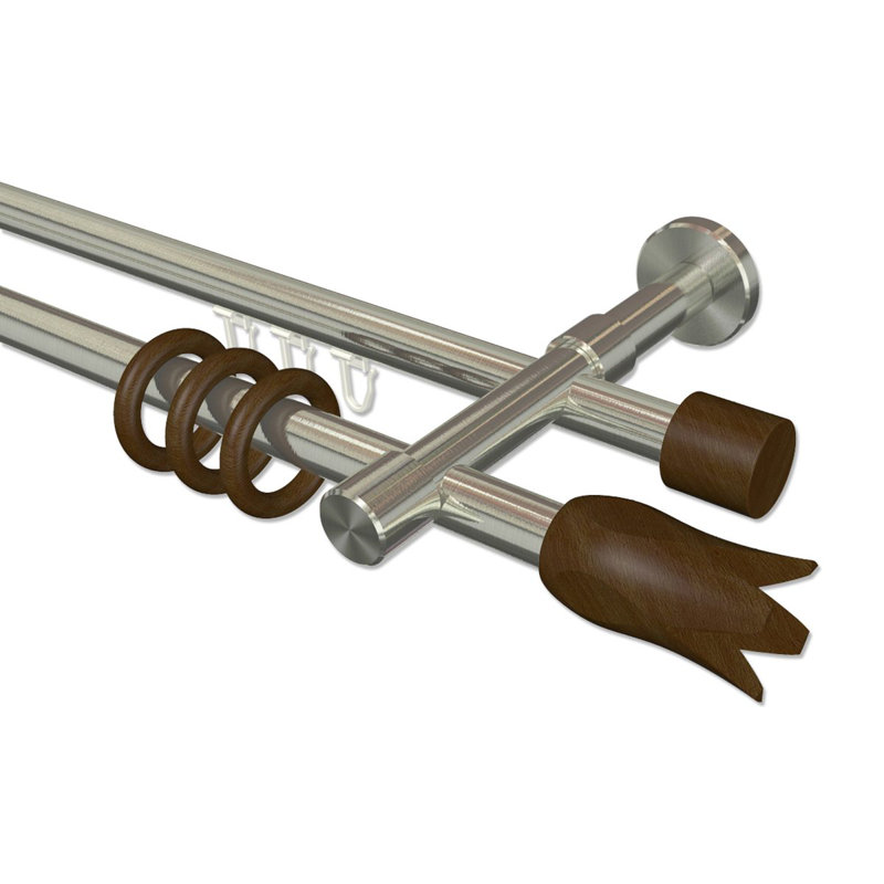 Cletus Curtain Pole Set, Stainless Steel/Walnut Lacquered, 5cm H x 240cm W x 15cm D