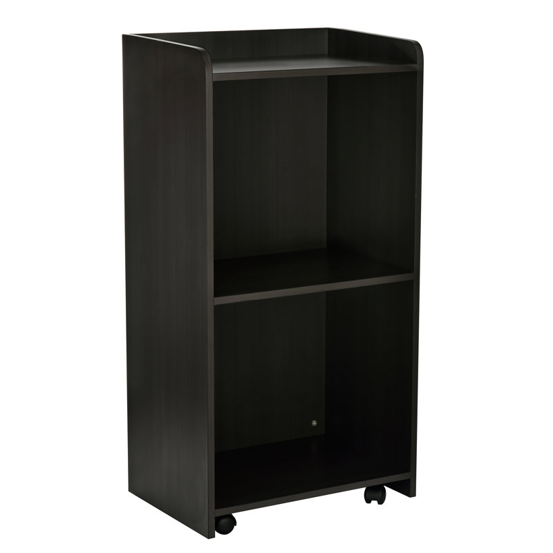 Black Melamine Mobile Lectern with Storage and Wheels