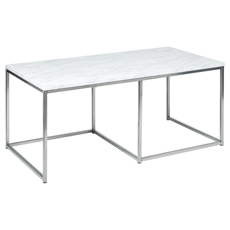 Kalyssa Frame Coffee Table, White/Silver Chrome
