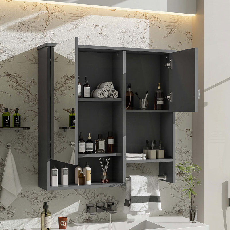 Pharmacie murale 29 po x 28 po avec porte-serviettes moderne , Gris
