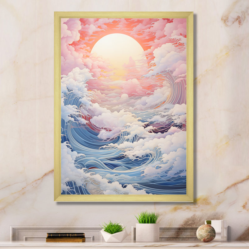 Paysage de tempête Kawaii Ocean I, Cadre doré simple, H 20 po x l 12 po x P 1 po