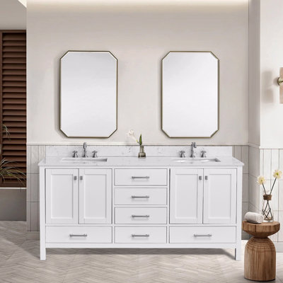 Meuble-lavabo de salle de bain, armoire de rangement en bois massif, comptoir de meuble-lavabo autoportant avec double cuve