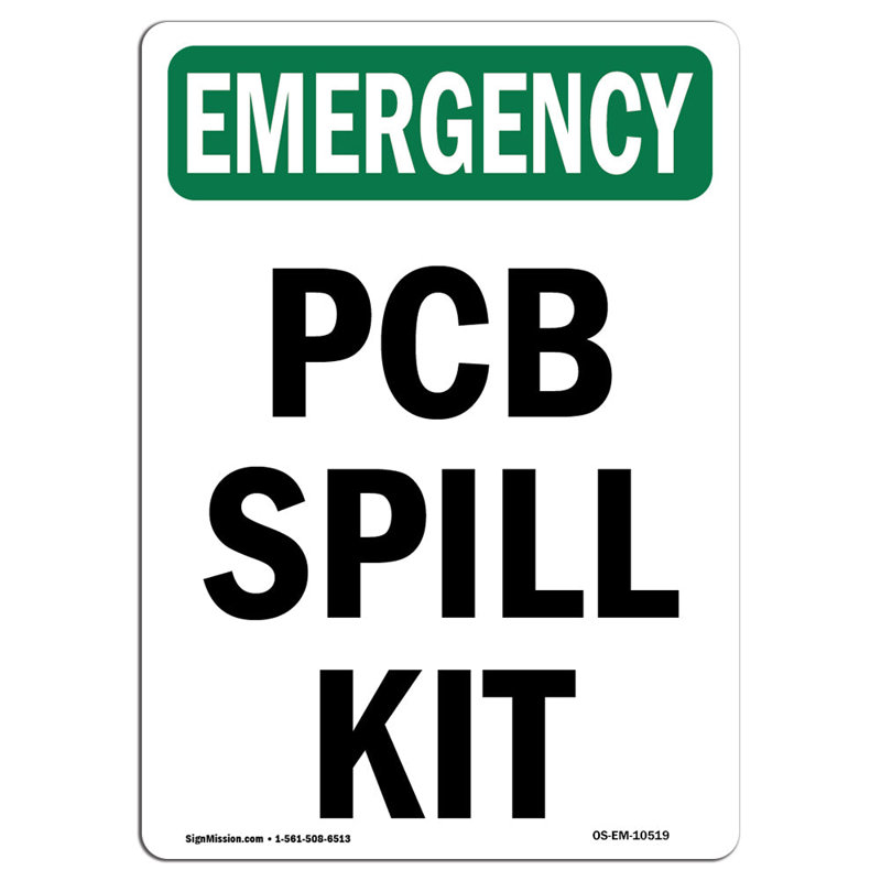 PCB Spill Kit Aluminum Sign 12 x 18, 18" H x 12" W x 0.1" D