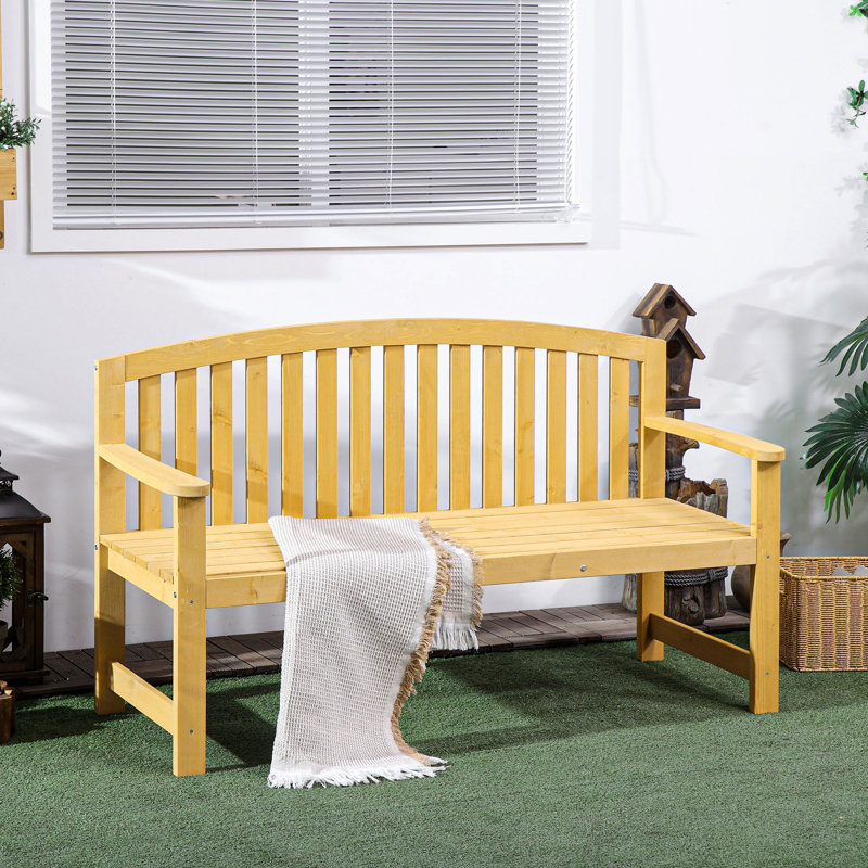 2 Natural Wood Bench For Outdoor - 56" Patio Garden With And Armrest Porch, Poolside, Balcony