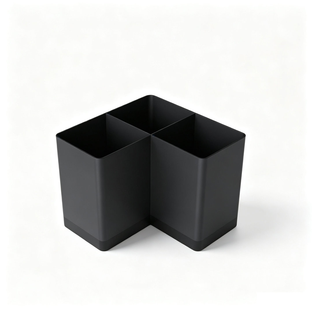 Black Kitchen Utensil Organizer for Corner Countertop with 3 Compartments