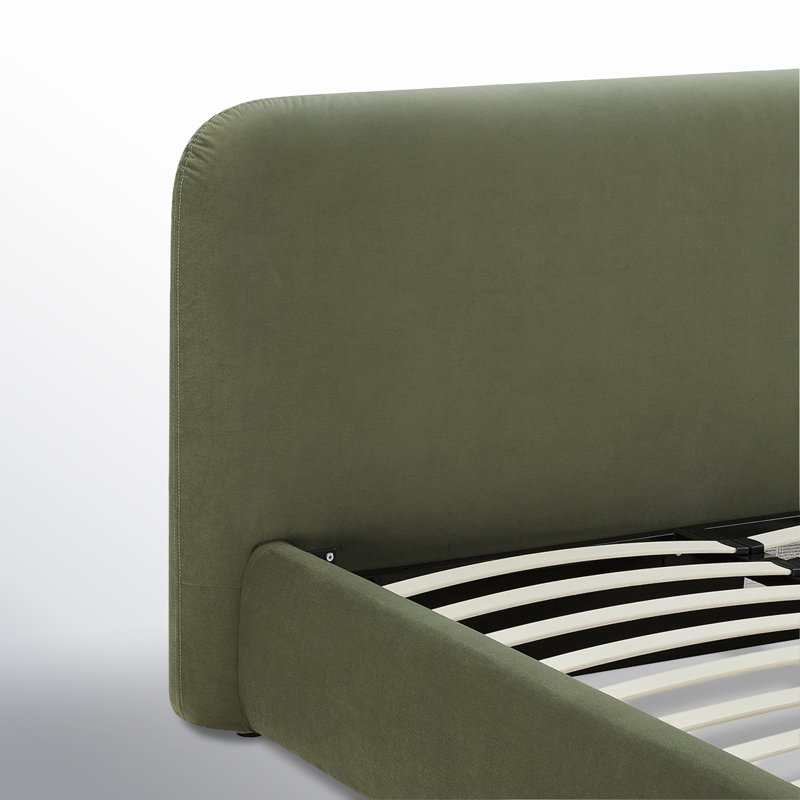 Lit plateforme tapissier Bella, Grand, Velours performance olivine Soren